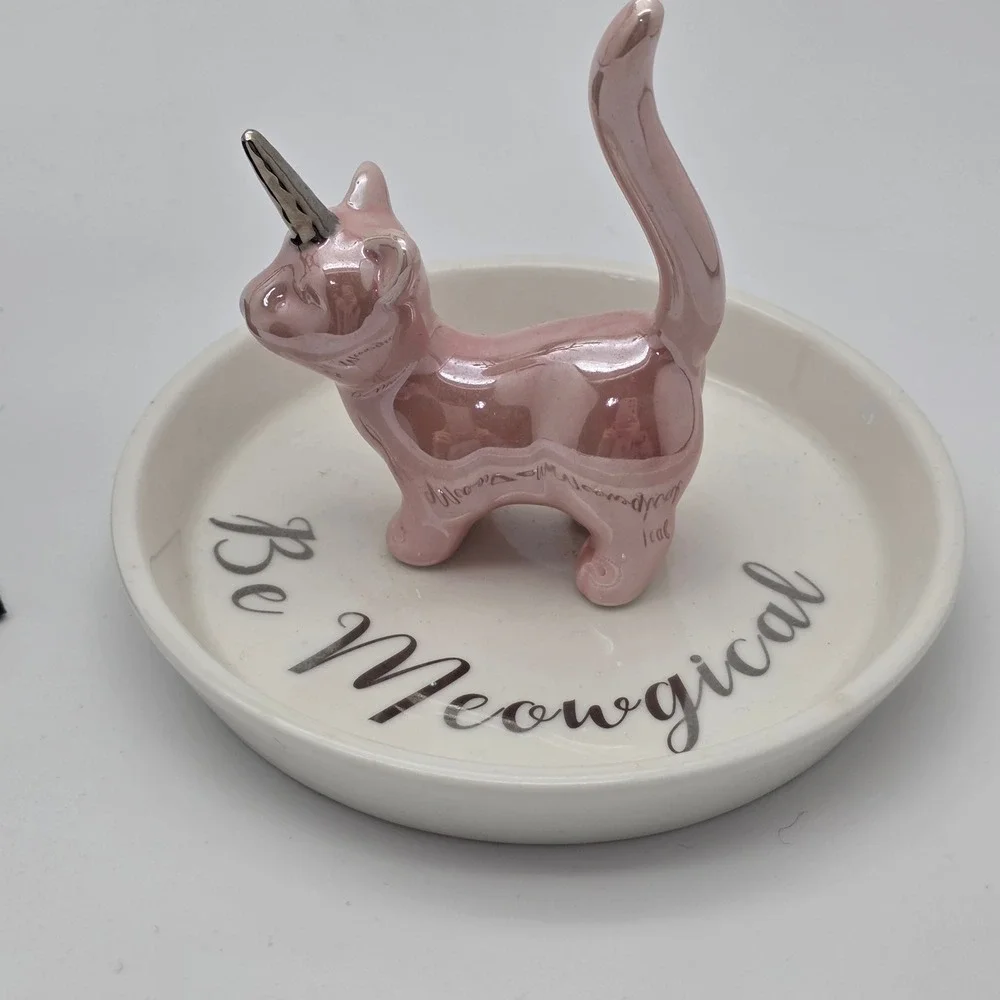 Jewelry Organizer Set Black Tree + Pink Cat Unicorn Dish Bundle‎ Whimsical Girly